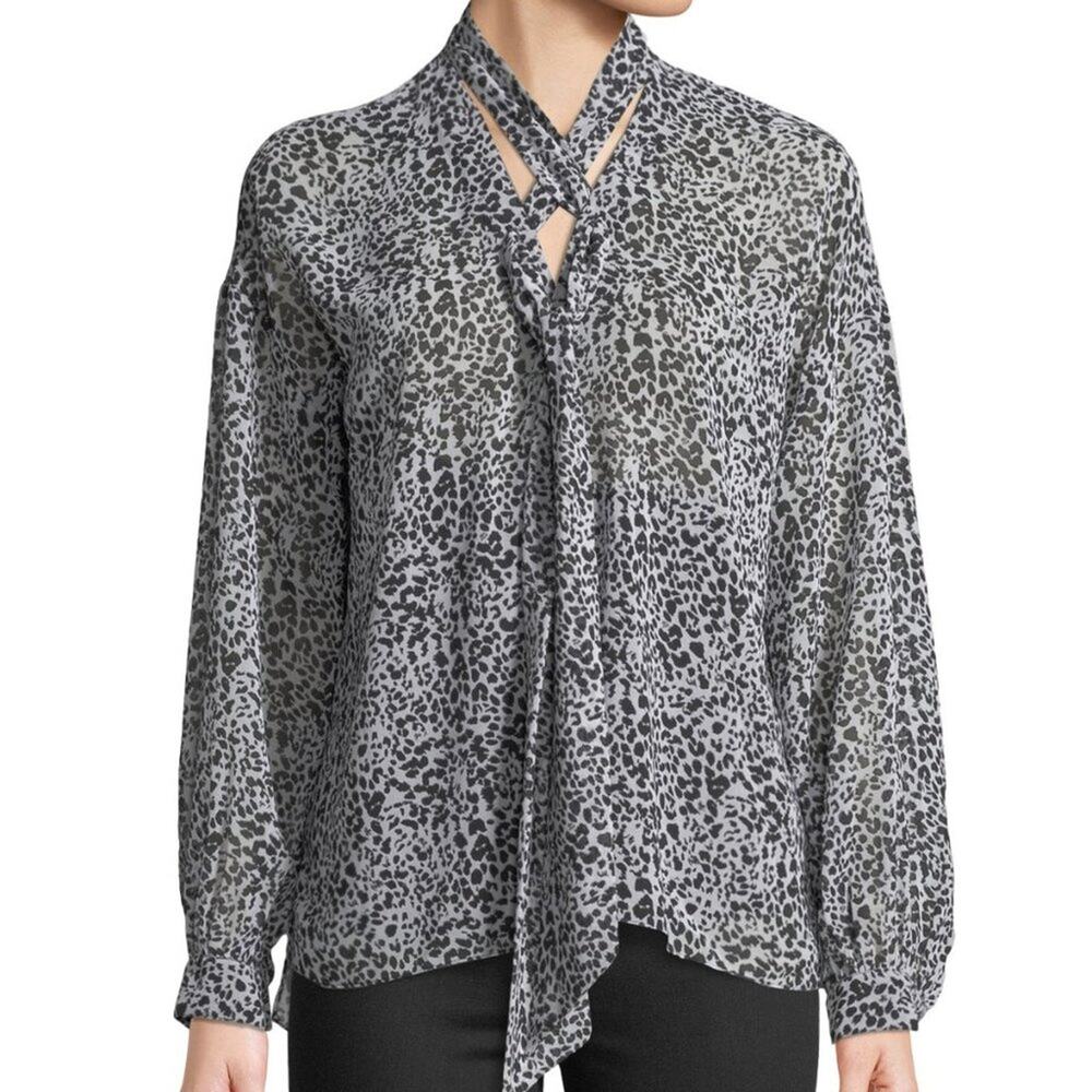 Bailey 44 Snake Eyes Chiffon Neck Tie Blouse Long Sleeve white black Size S
